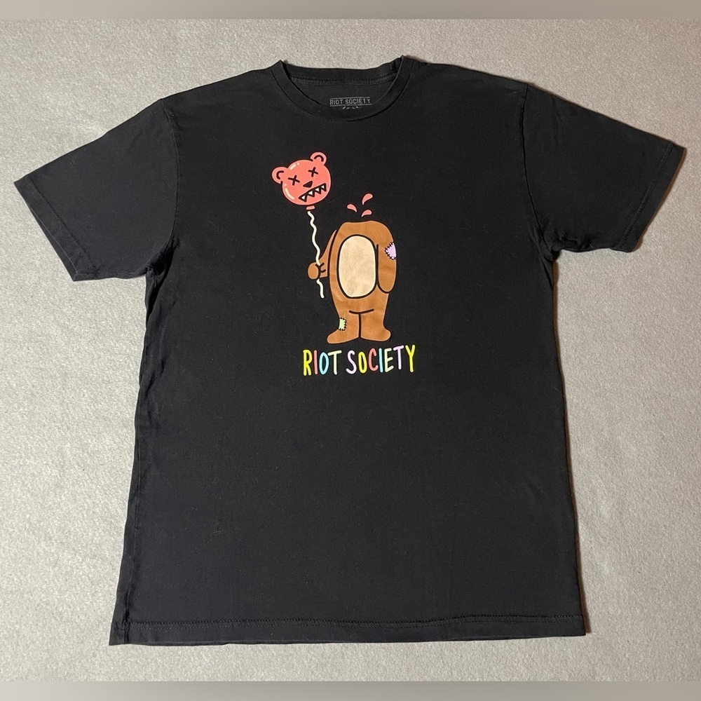 Riot Society Bear Balloon Head Black Short Sleeve T-Shirt Size Large